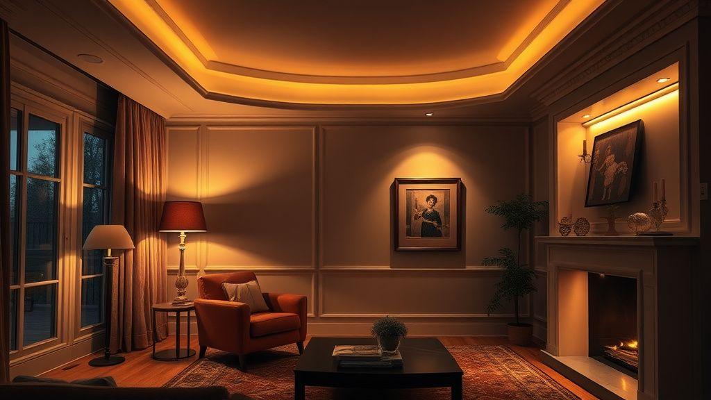 Evening interior showing layered ambient, task and accent lighting